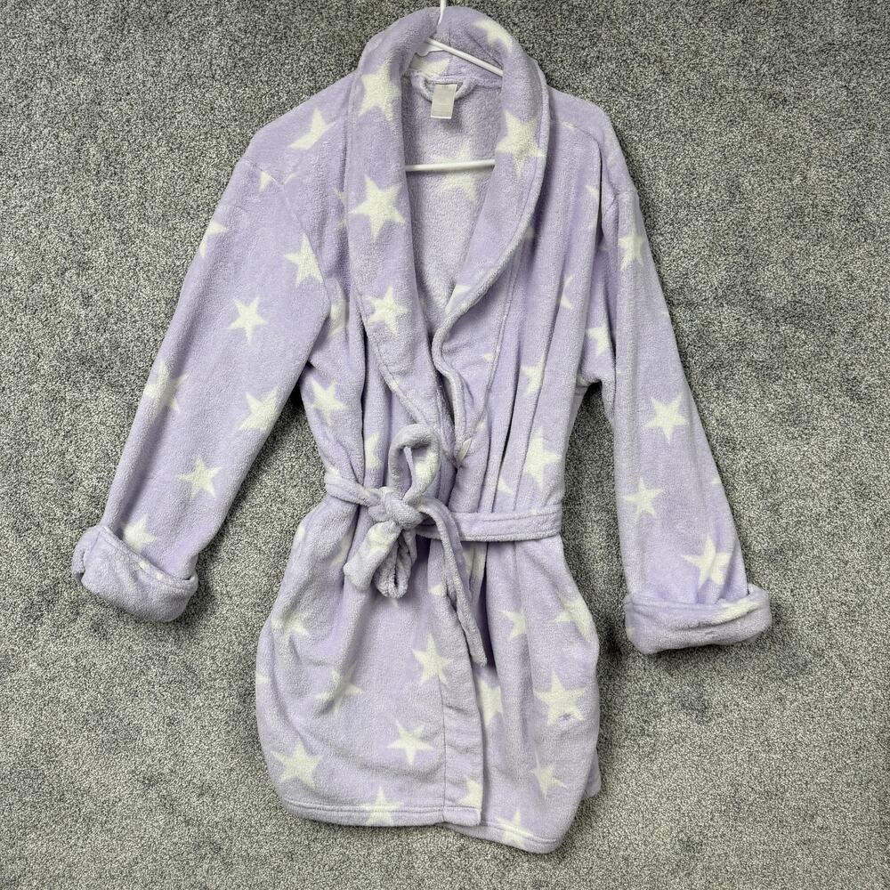 Covington Robe Womens S Purple Star Print Fleece Belted Collared Kawaii Lounge